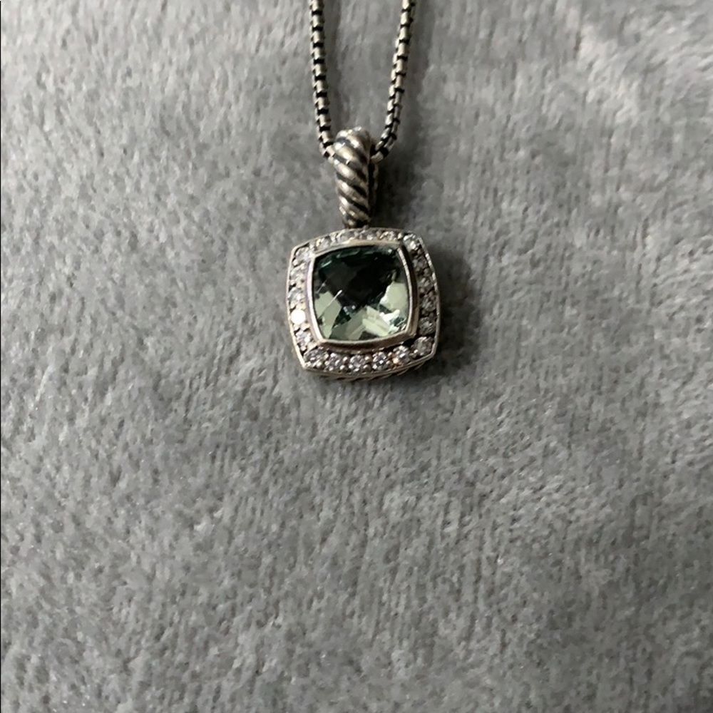 DY 7x7 mm Prasiliote /Diamond Pendant necklace 17”